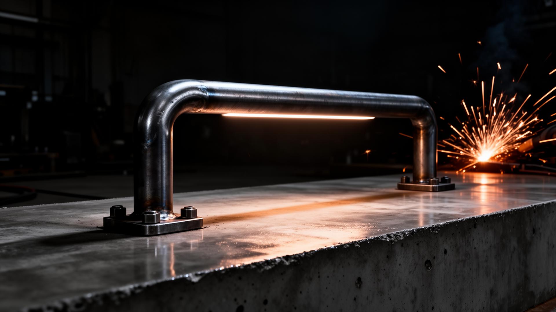 Steel handrail anchored into concrete